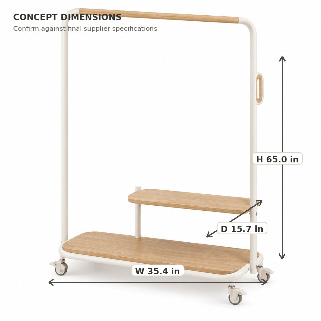 Mobile Garment Rack with Two Shelves