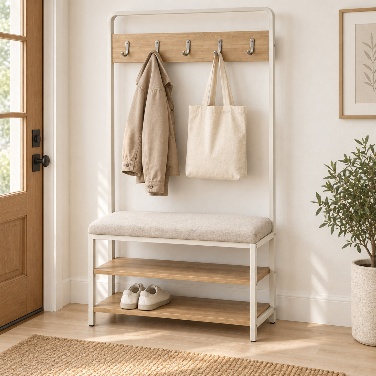Entryway Hall Tree with Bench and Shoe Shelves