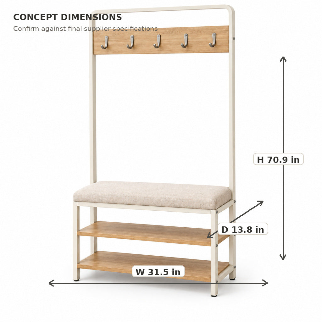 Entryway Hall Tree with Bench and Shoe Shelves