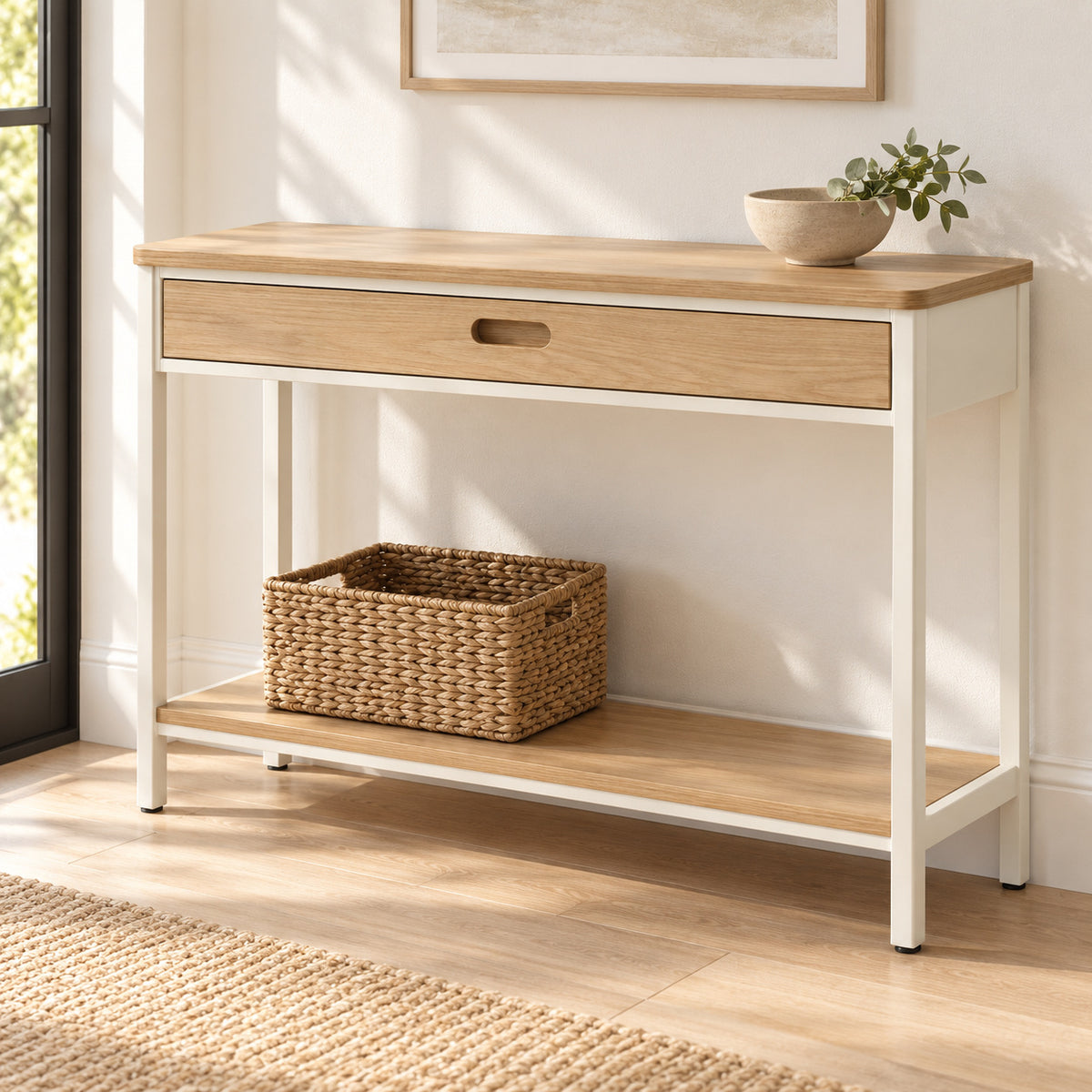 Narrow Console Table with Drawer and Shelf