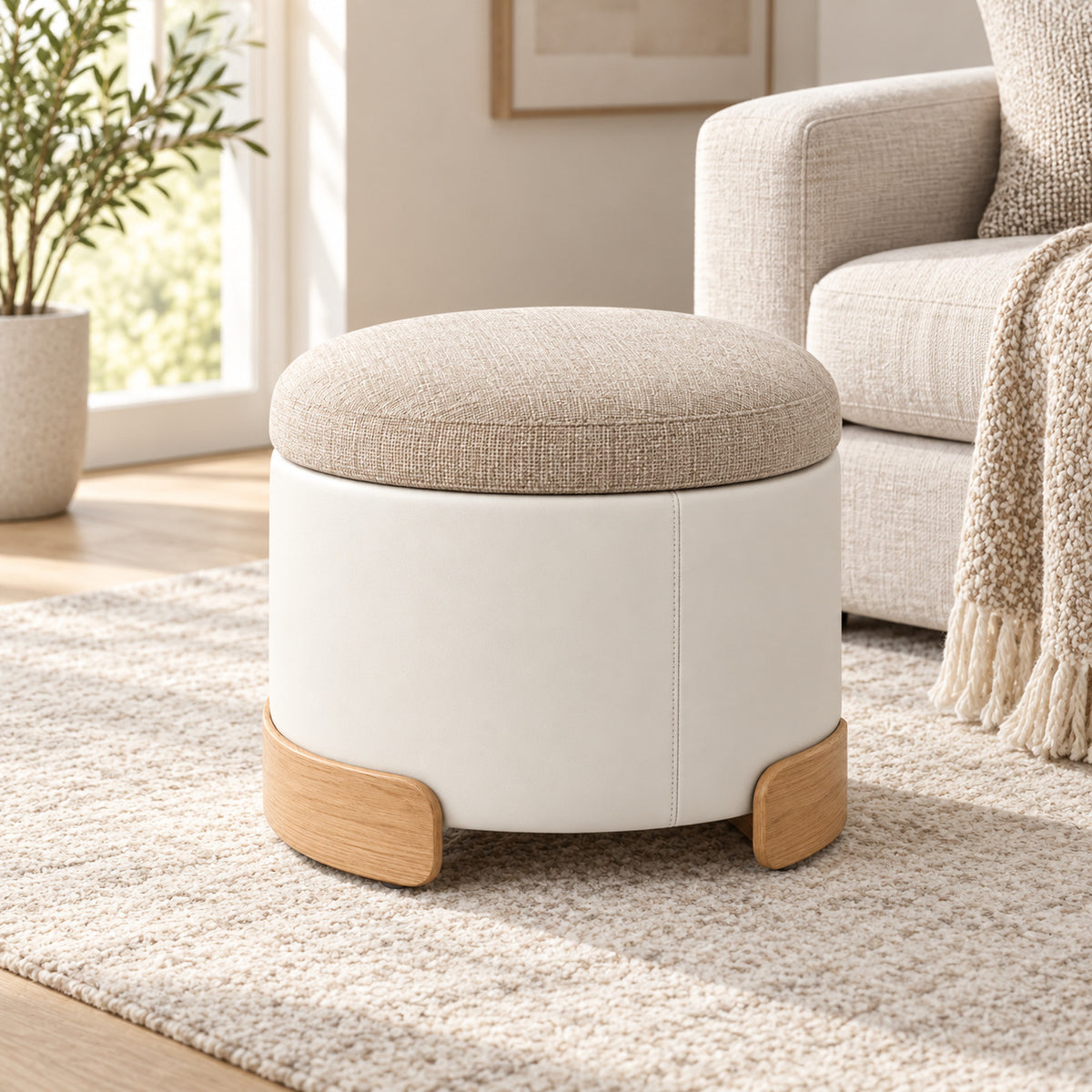 Round Storage Ottoman with Upholstered Lid