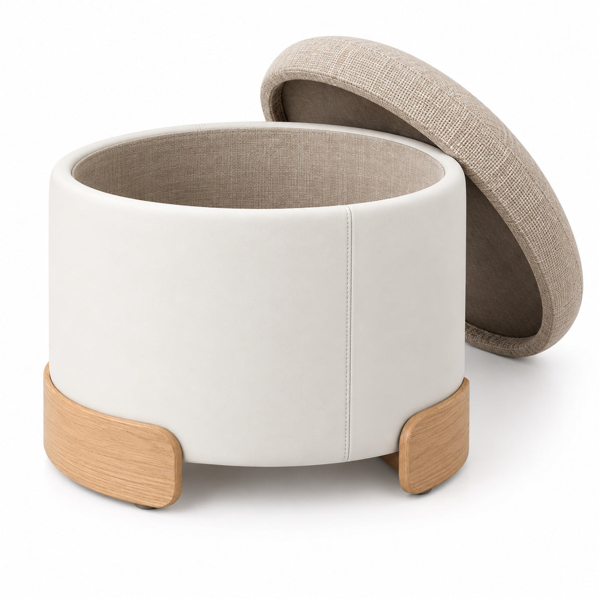 Round Storage Ottoman with Upholstered Lid