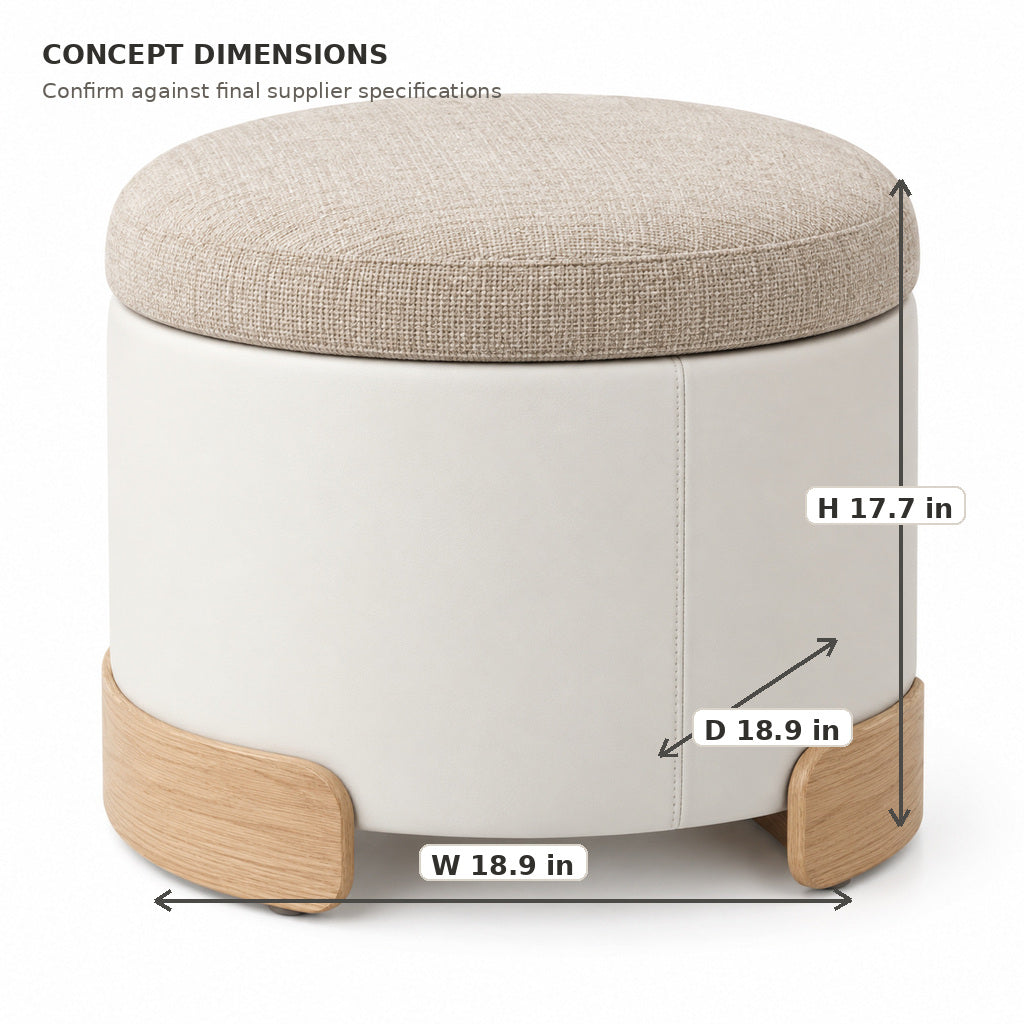Round Storage Ottoman with Upholstered Lid